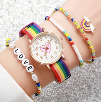 Ensemble Montre & Bracelets Femme – 4 pièces, look coloré & message Love