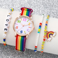 Ensemble Montre & Bracelets Femme – 4 pièces, look coloré & message Love
